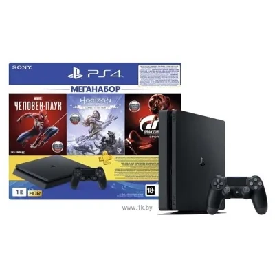 Sony PlayStation 4 Slim 1TB + GTS/HZD CE/SpiderM